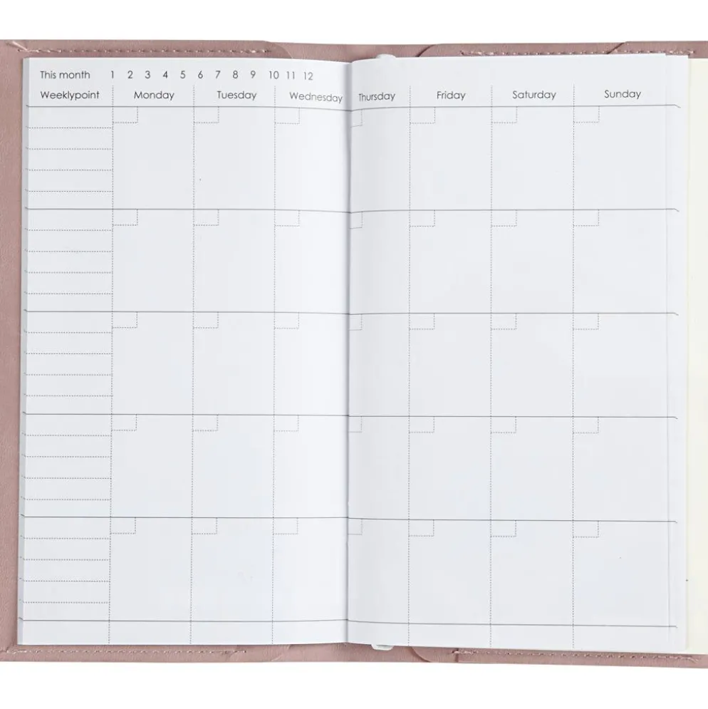 Kalender, stl. 10x18x1,5 cm, elastikstängning, rosa, 1 st.