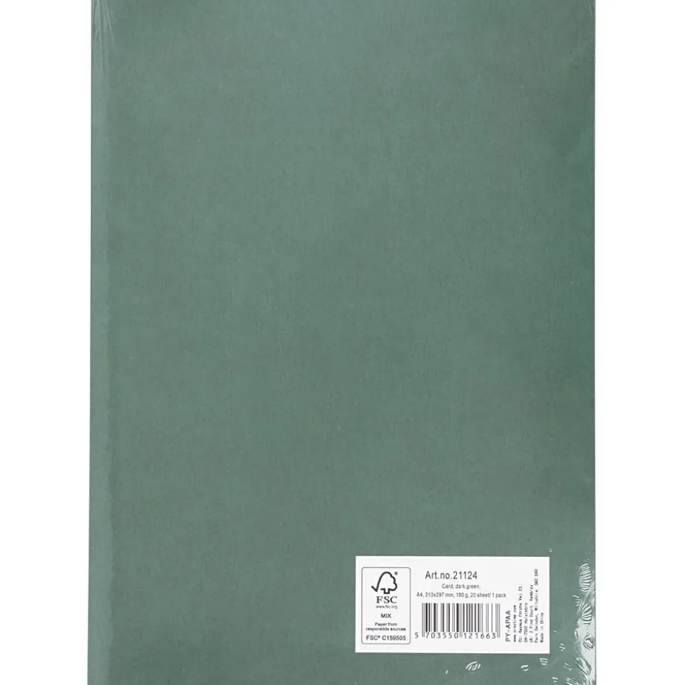 Kartongpapper, A4, ark 210x297 mm, 180 g, mörkgrön, 20 ark/ 1 förp.