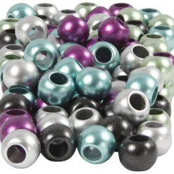 Kongopärlor, Dia. 10 mm, Hålstl. 4 mm, ca. 145 st., metallicfärger, 60 g, 125 ml/ 1 förp.