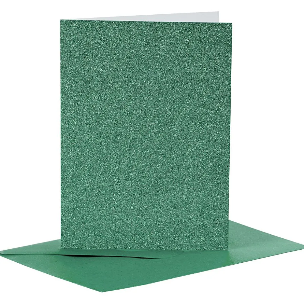 Kort och kuvert, kortstl. 10,5x15 cm, kuvertstl. 11,5x16,5 cm, glitter, 110+250 g, grön, 4 set/ 1 förp.