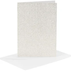 Kort och kuvert, kortstl. 10,5x15 cm, kuvertstl. 11,5x16,5 cm, glitter, 120+250 g, vit, 4 set/ 1 förp.