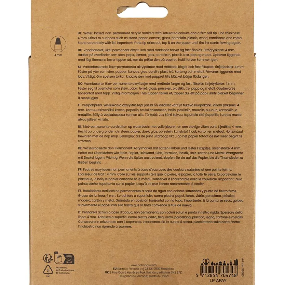 Kreativ Multi Tusch, spets 4 mm, mixade färger, 12 st./ 1 förp.