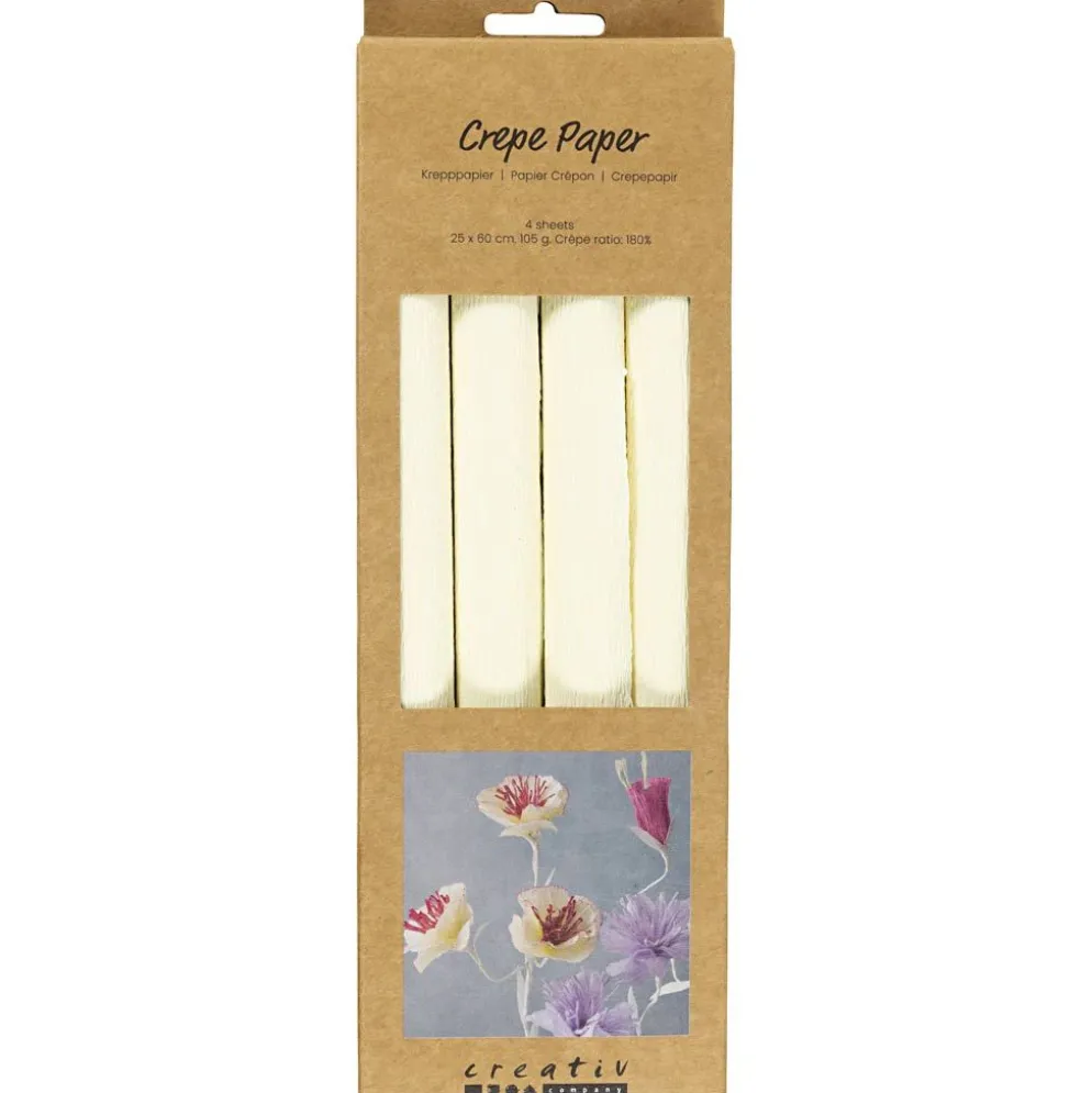 Kräppapper, ark 25x60 cm, Stretchbarhet: 180%, 105 g, off white, 4 ark/ 1 förp.