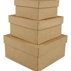 Kvadratiska Pappaskar, H: 5+6+7,5 cm, stl. 10+12,5+15 cm, 3 st./ 1 set