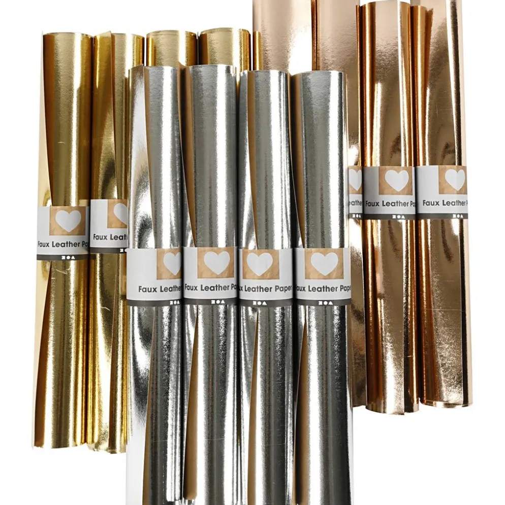 Läderpapper, B: 49 cm, tjocklek 0,55 mm, enfärgad,folie, guld, rosa guld, silver, 12x1 m/ 1 förp.