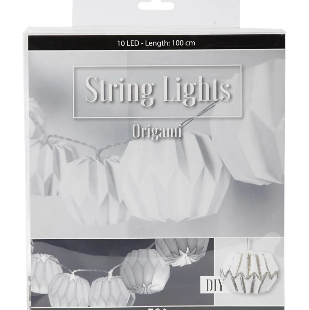 LED ljusslinga med lampskärmar, rund, H: 55 mm, L: 100 cm, Dia. 75 mm, vit, 1 st.
