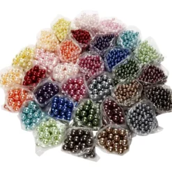 Lyxiga vaxpärlor, Dia. 6+10 mm, Hålstl. 1,5+2 mm, ca. 640+3040 st., mixade färger, 32x20 g/ 1 förp.