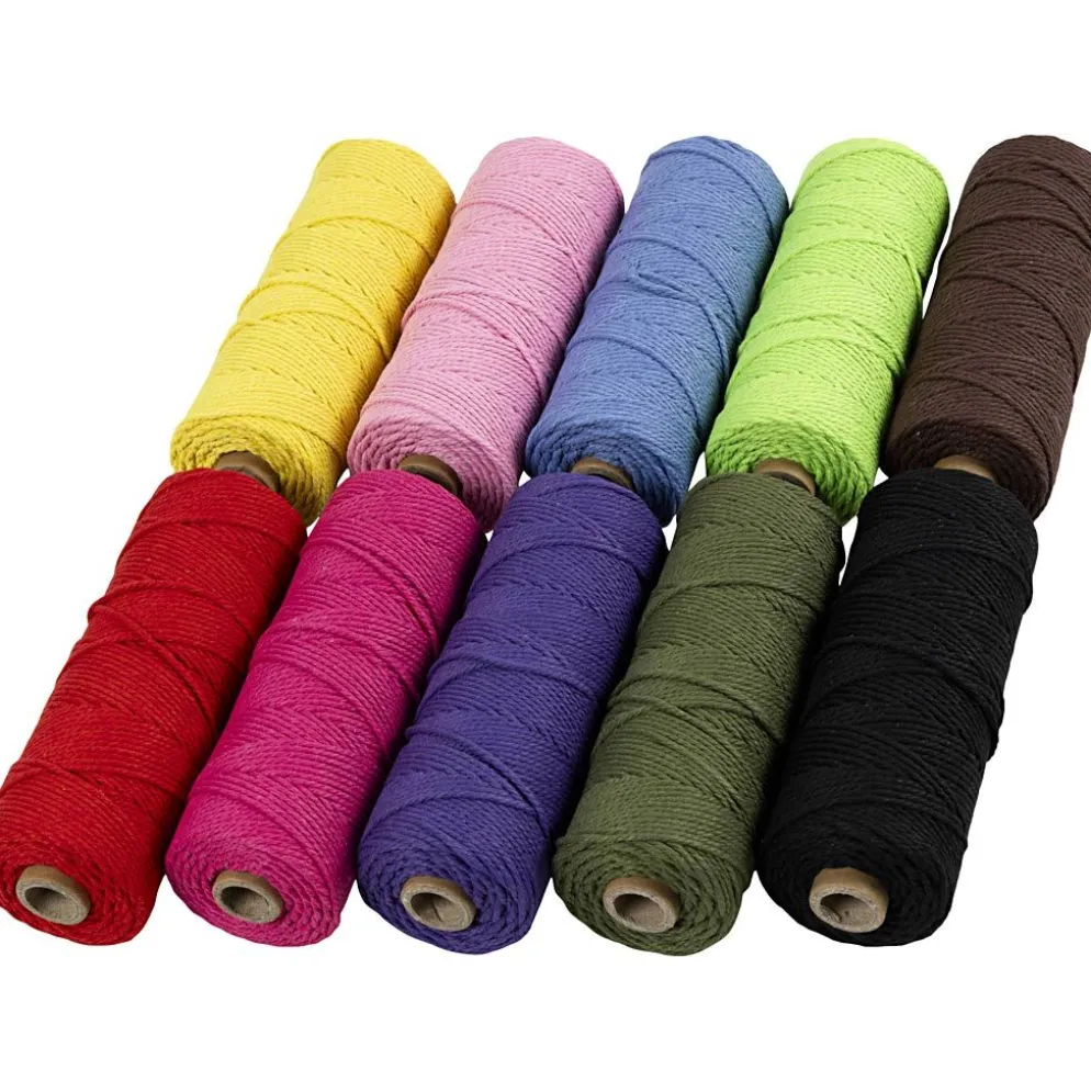 Makramésnöre, L: 100 m, tjocklek 2 mm, Tunn kvalitet 12/36, starka färger, 10x225 g/ 1 förp.