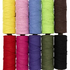 Makramésnöre, L: 100 m, tjocklek 2 mm, Tunn kvalitet 12/36, starka färger, 10x225 g/ 1 förp.