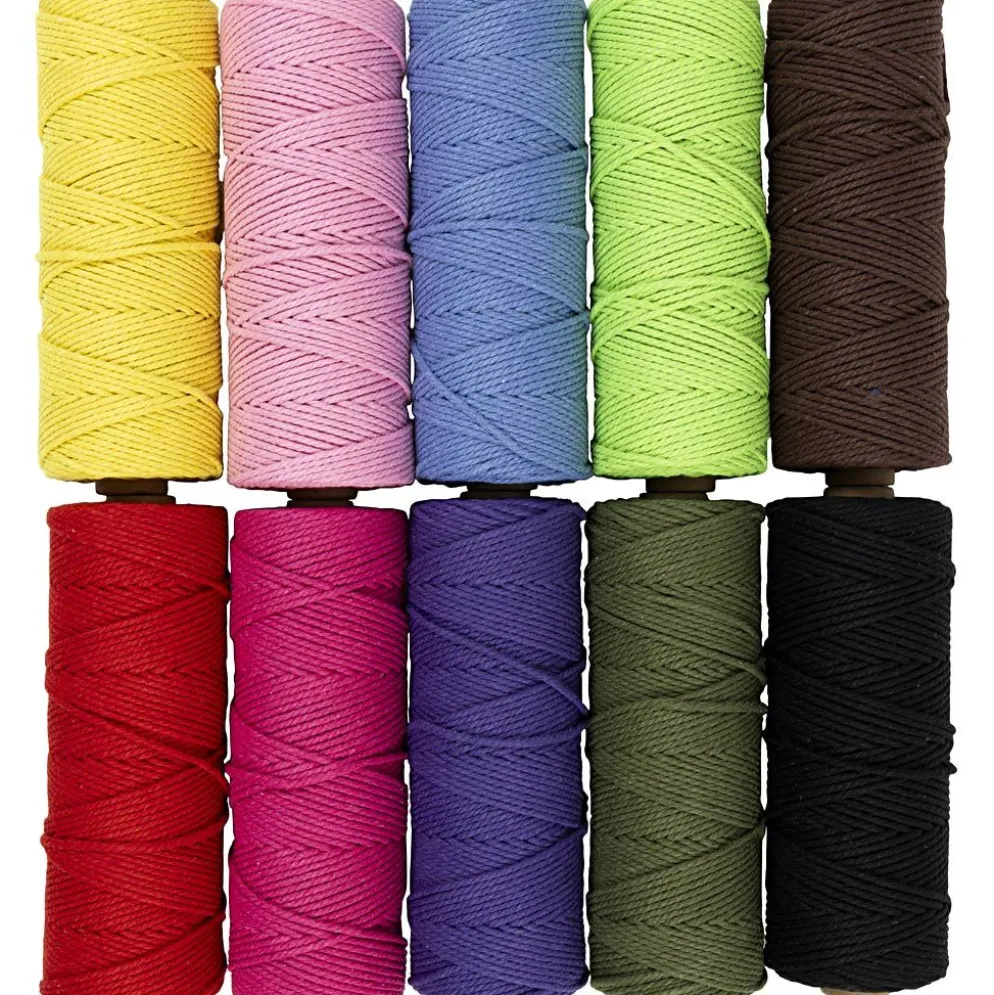 Makramésnöre, L: 100 m, tjocklek 2 mm, Tunn kvalitet 12/36, starka färger, 10x225 g/ 1 förp.