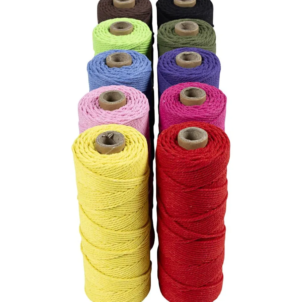 Makramésnöre, L: 100 m, tjocklek 2 mm, Tunn kvalitet 12/36, starka färger, 10x225 g/ 1 förp.