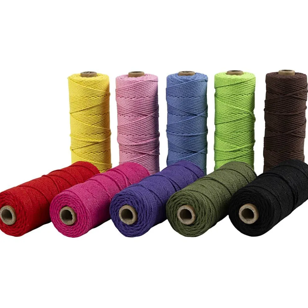 Makramésnöre, L: 100 m, tjocklek 2 mm, Tunn kvalitet 12/36, starka färger, 10x225 g/ 1 förp.