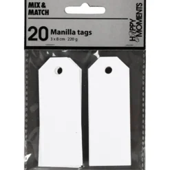 Manillamärken, stl. 3x8 cm, 220 g, vit, 20 st./ 1 förp.