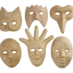Masker av papier-maché, H: 12-21 cm, 6 st./ 1 förp.