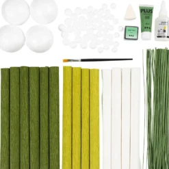 Maxi DIY Kit Kräppapper, Blombukett, ljusgrön, mörkgrön, pastellgrön, vit, 1 förp.