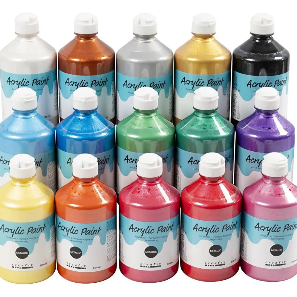 Metallic akrylfärg, mixade färger, 15x500 ml/ 1 förp.