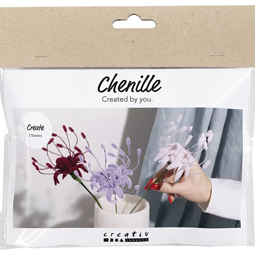 Mini DIY Kit Blommor av Piprensare, Spindellilja, softrosa, ljuslila, mörkröd, 1 förp.