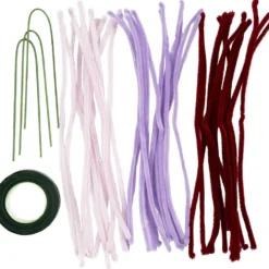 Mini DIY Kit Blommor av Piprensare, Spindellilja, softrosa, ljuslila, mörkröd, 1 förp.