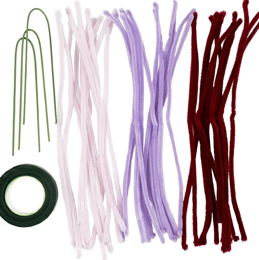 Mini DIY Kit Blommor av Piprensare, Spindellilja, softrosa, ljuslila, mörkröd, 1 förp.