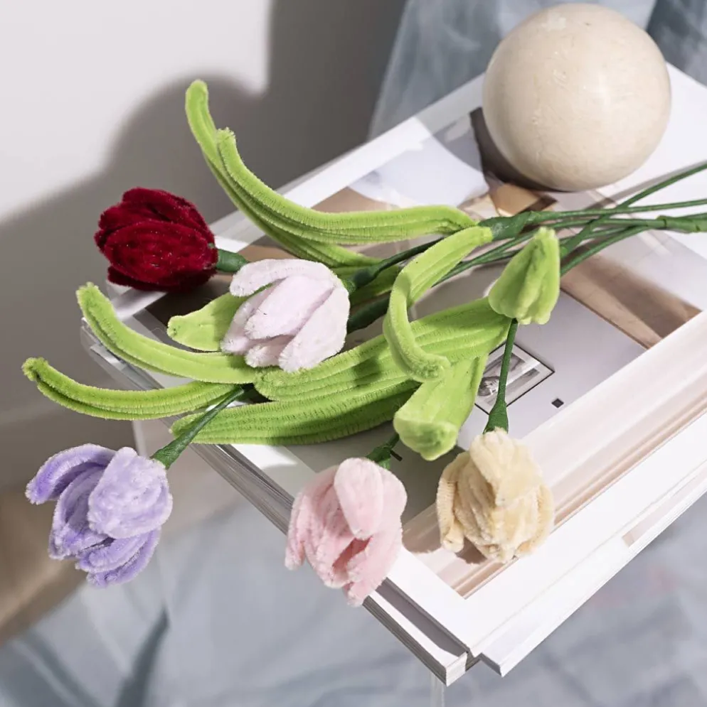 Mini DIY Kit Blommor av Piprensare, Tulpaner, mixade färger, 1 förp.