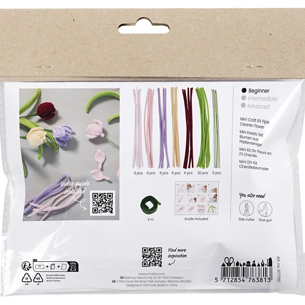 Mini DIY Kit Blommor av Piprensare, Tulpaner, mixade färger, 1 förp.