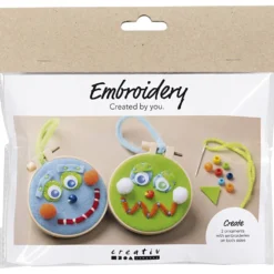 Mini DIY Kit Broderi, Ansikten, blå, grön, 1 förp.