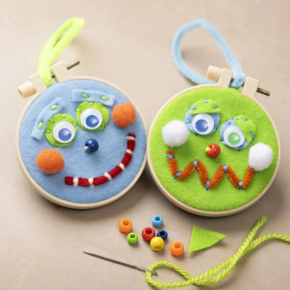 Mini DIY Kit Broderi, Ansikten, blå, grön, 1 förp.