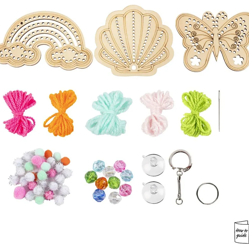 Mini DIY Kit Broderi, Fjäril, snäcka, regnbåge, mixade färger, 1 förp.