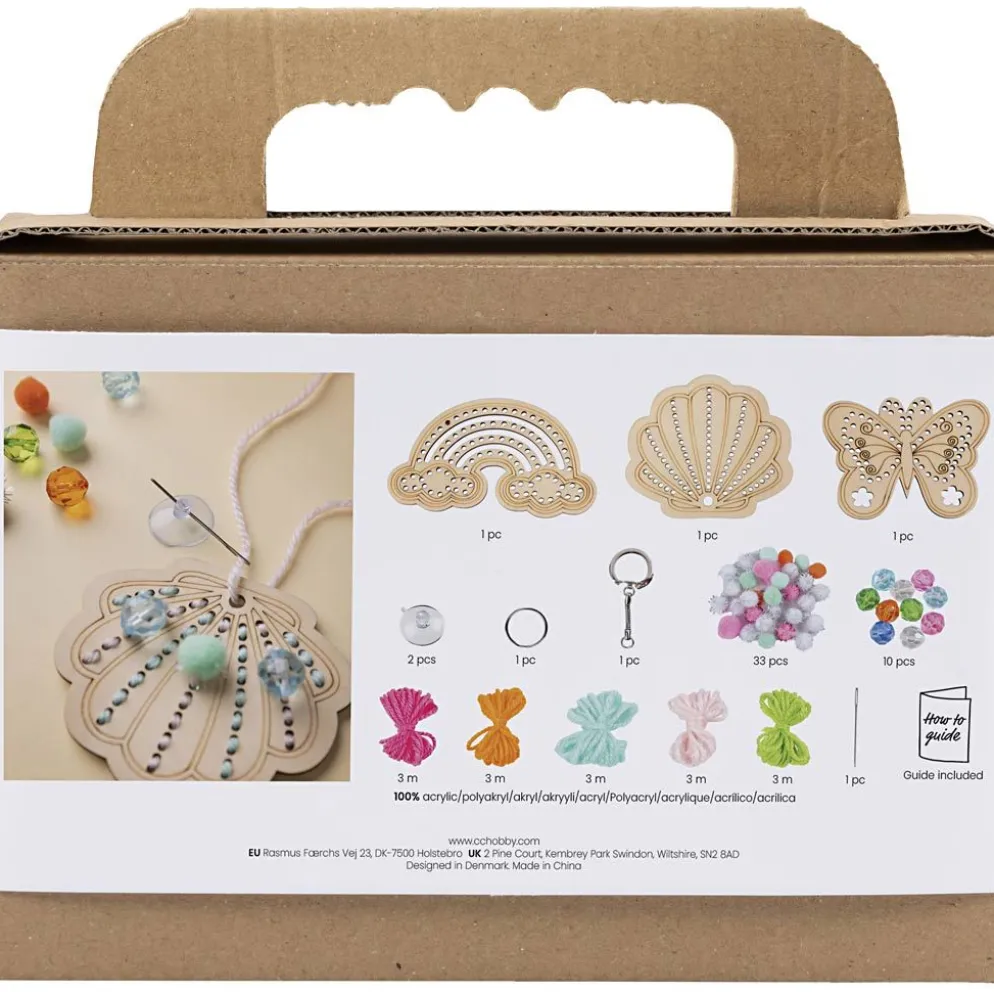Mini DIY Kit Broderi, Fjäril, snäcka, regnbåge, mixade färger, 1 förp.