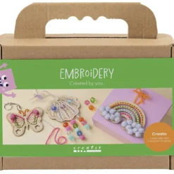 Mini DIY Kit Broderi, Fjäril, snäcka, regnbåge, mixade färger, 1 förp.