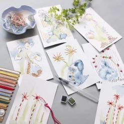 Mini DIY Kit Broderi, Målningar med broderier, mixade färger, 1 förp.