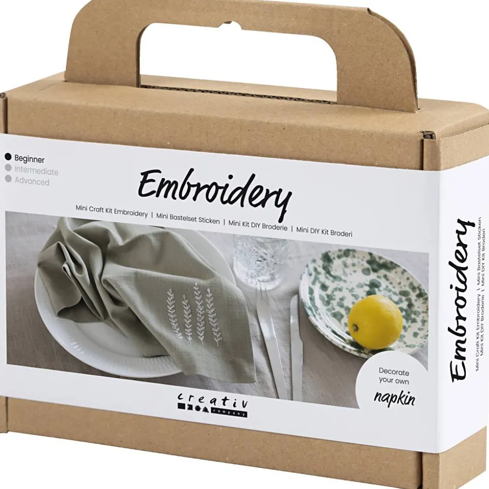 Mini DIY Kit Broderi, Servett, dusty grön, 1 förp.
