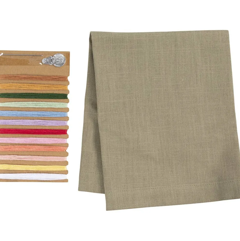 Mini DIY Kit Broderi, Servett, dusty grön, 1 förp.