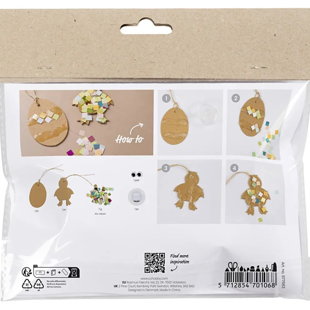 Mini DIY Kit Dekoration, Ägg och kyckling, svart, brun, vit, mixade färger, 1 förp.