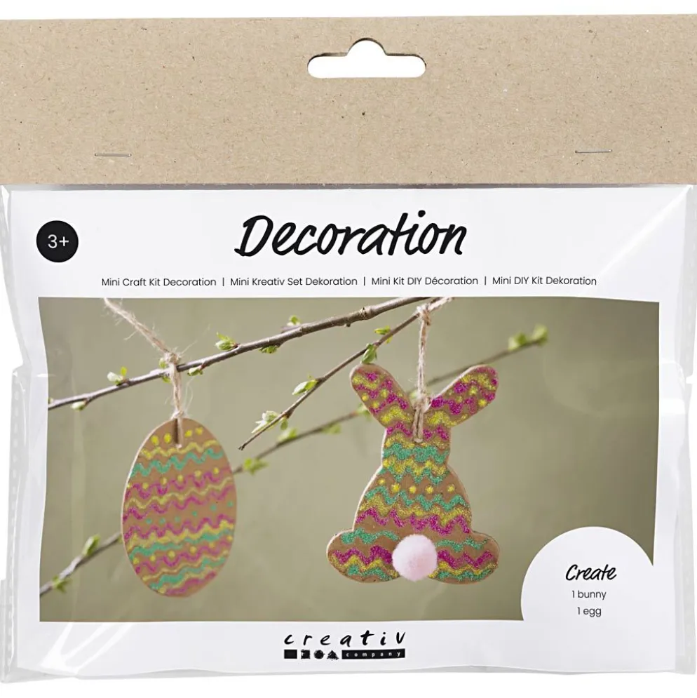 Mini DIY Kit Dekoration, Ägg och kanin, brun, grön, rosa, gul, 1 förp.