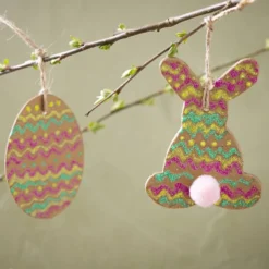 Mini DIY Kit Dekoration, Ägg och kanin, brun, grön, rosa, gul, 1 förp.