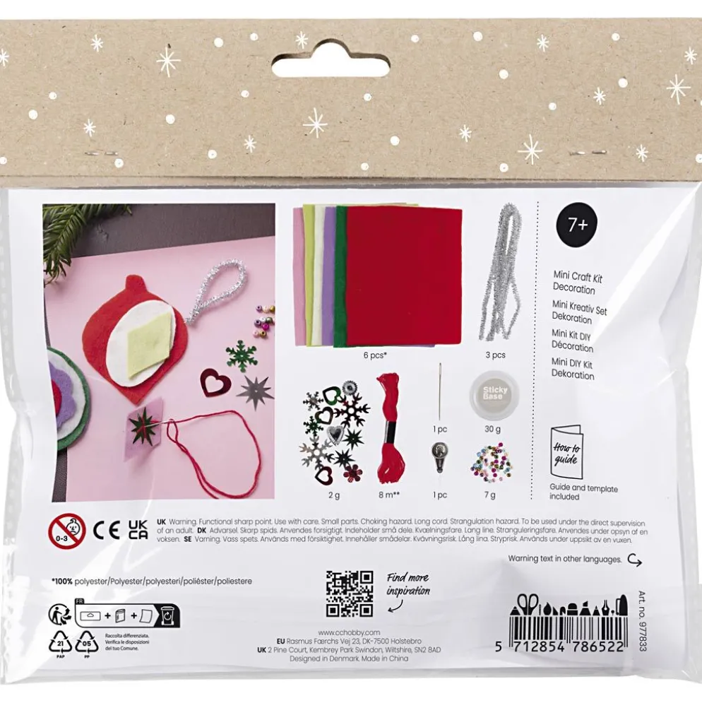 Mini DIY Kit Dekoration, Julpynt i filt, mixade färger, 1 förp.