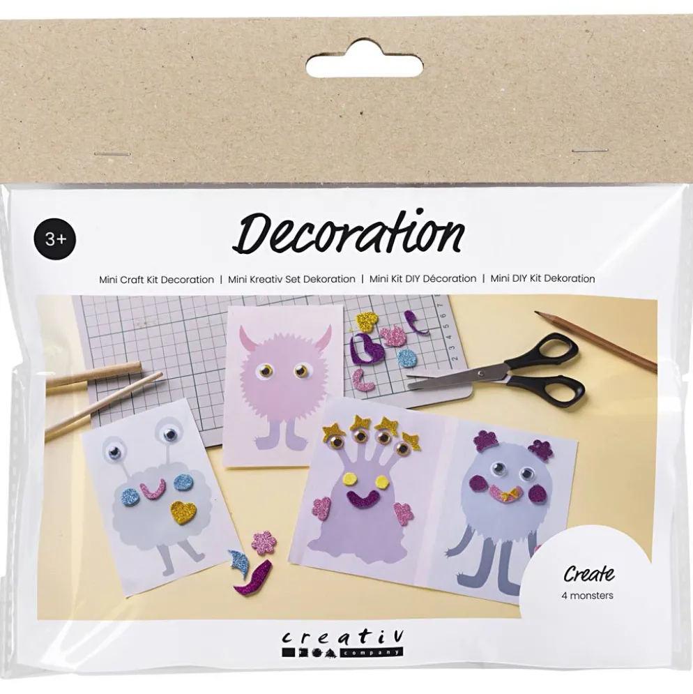 Mini DIY Kit Dekoration, Monster Collage, pastellblå, pastellgrön, pastellrosa, pastelllila, 1 förp.