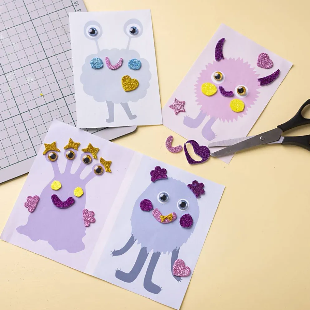Mini DIY Kit Dekoration, Monster Collage, pastellblå, pastellgrön, pastellrosa, pastelllila, 1 förp.