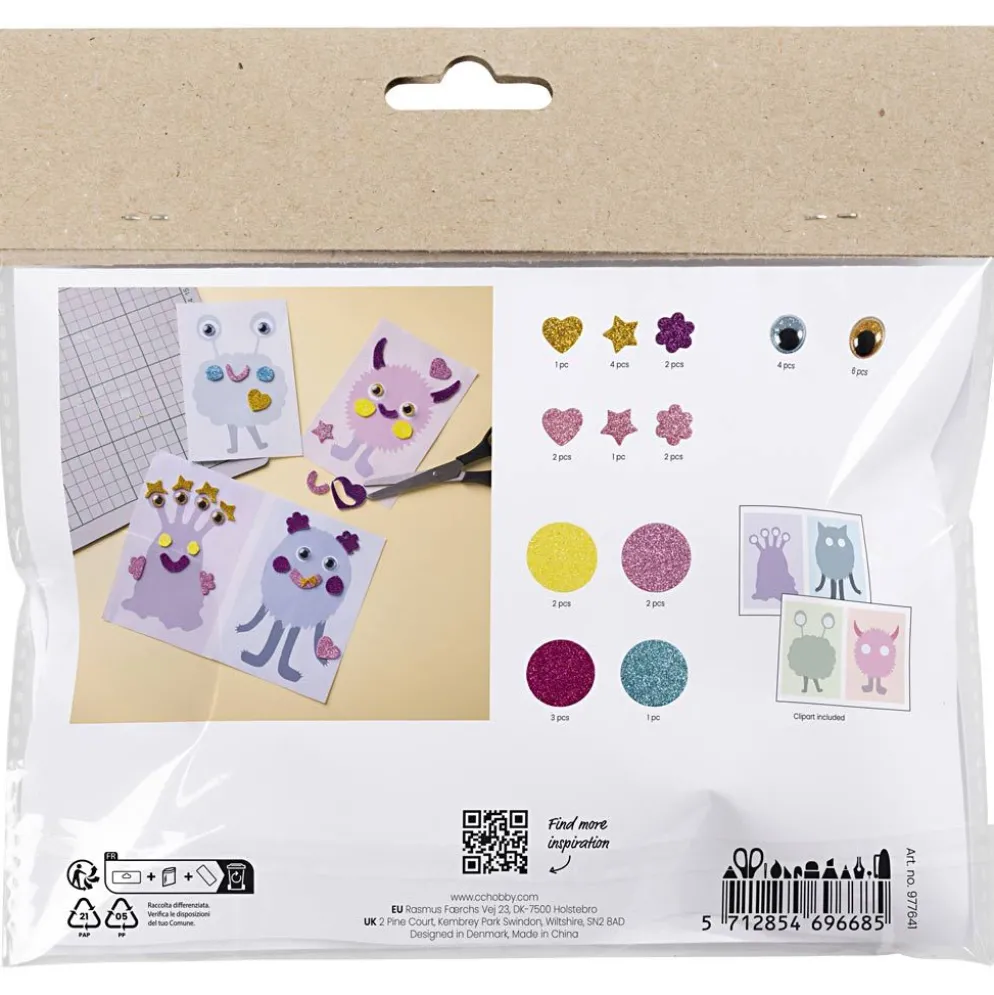 Mini DIY Kit Dekoration, Monster Collage, pastellblå, pastellgrön, pastellrosa, pastelllila, 1 förp.