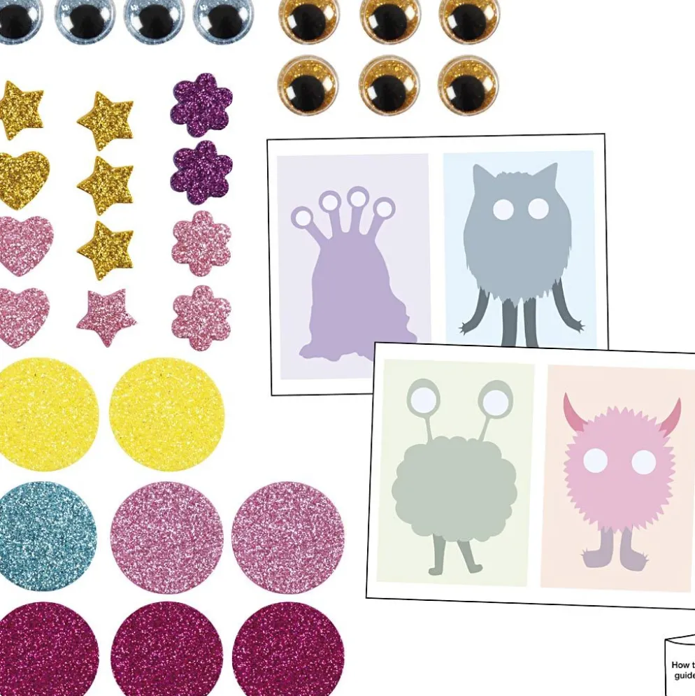 Mini DIY Kit Dekoration, Monster Collage, pastellblå, pastellgrön, pastellrosa, pastelllila, 1 förp.