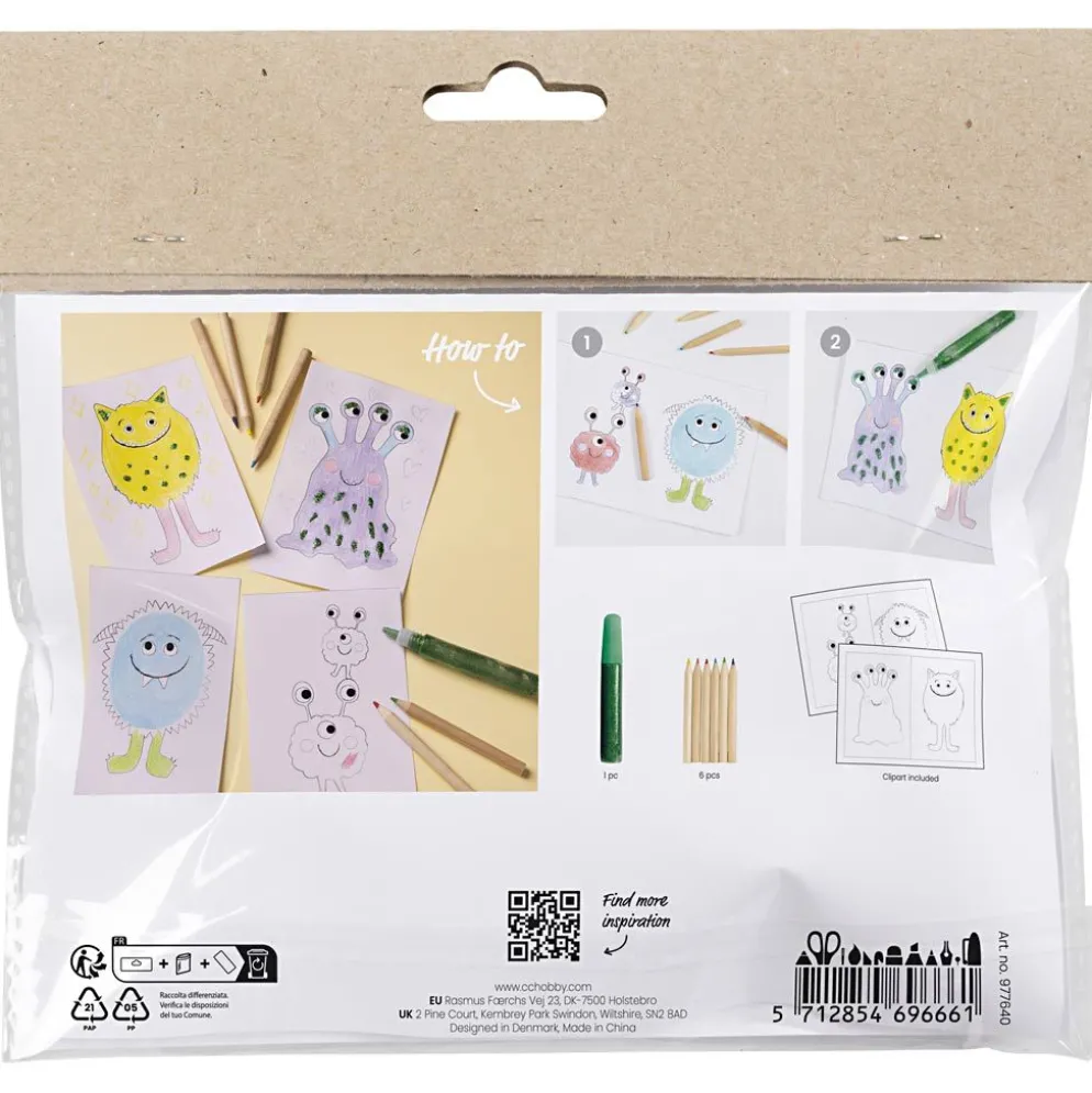 Mini DIY Kit Färgläggning, Monster, mixade färger, 1 förp.