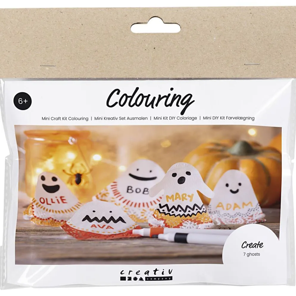 Mini DIY Kit Färgläggning, Spöken, svart, ljusorange, mellanorange, vit, 1 förp.