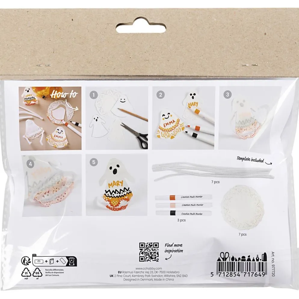 Mini DIY Kit Färgläggning, Spöken, svart, ljusorange, mellanorange, vit, 1 förp.