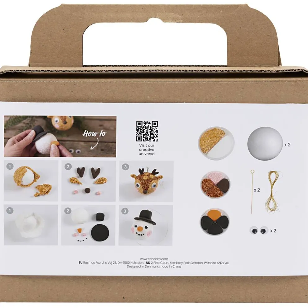 Mini DIY Kit Julgranskulor, Ren och snögubbe, 1 förp.