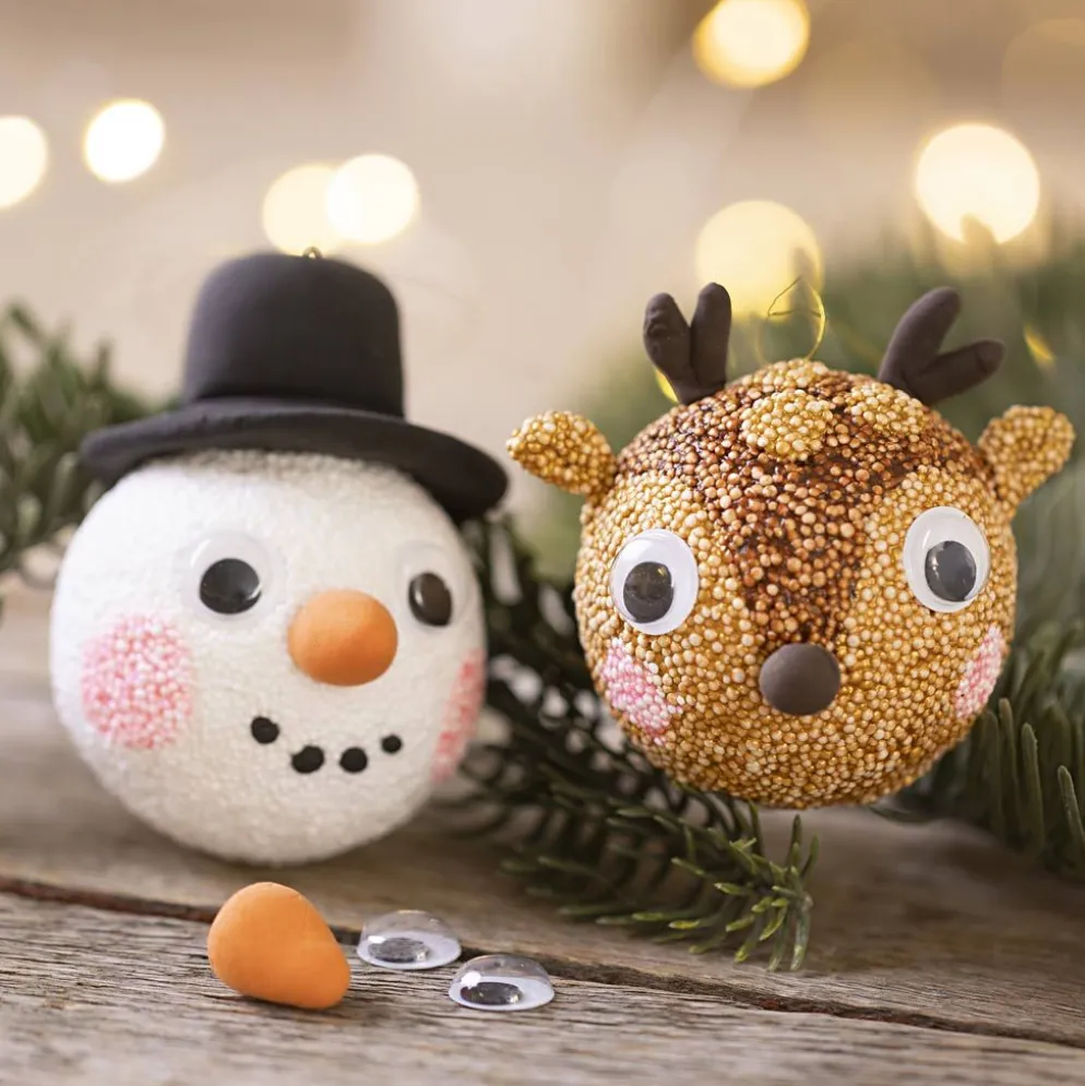 Mini DIY Kit Julgranskulor, Ren och snögubbe, 1 förp.