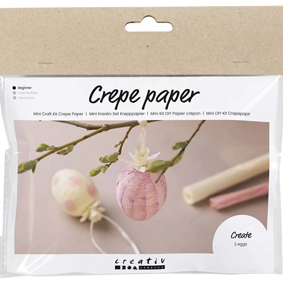 Mini DIY Kit Kräppapper, Ägg, ljusrosa, ljusgul, 1 förp.