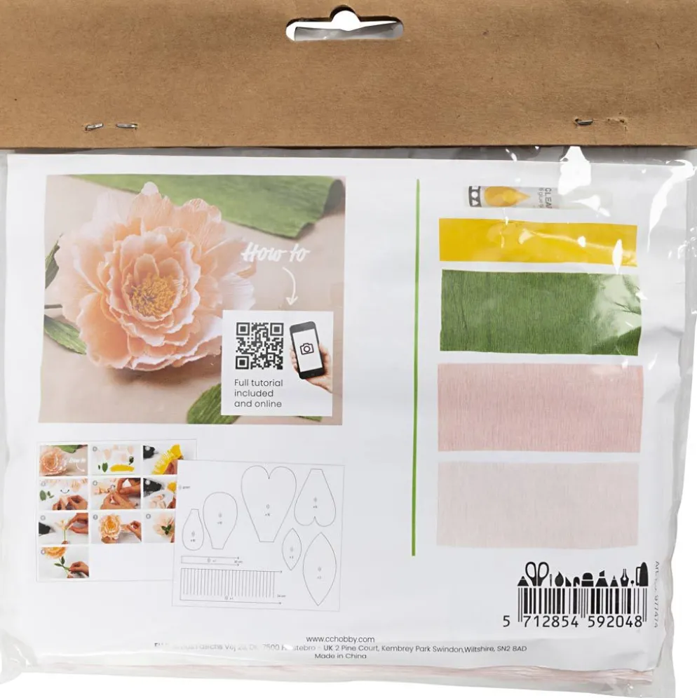 Mini DIY Kit Kräppapper, Pion, Stretchbarhet: 180%, 105 g, 1 förp.