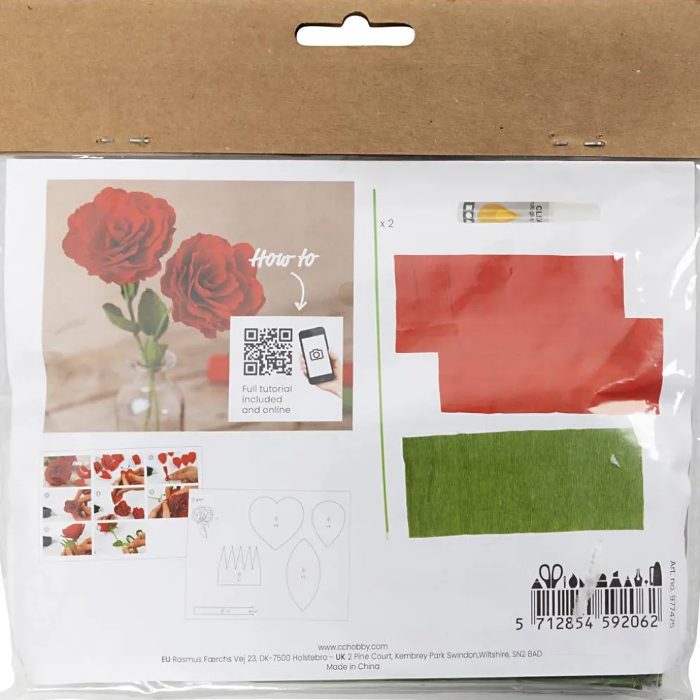 Mini DIY Kit Kräppapper, Rosor, Stretchbarhet: 180%, 105 g, 1 förp.