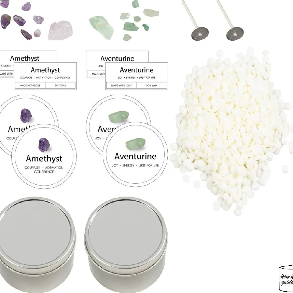 Mini DIY Kit Ljustillverkning, Sojaljus med aventurin och ametist, cream, off white, 1 förp.
